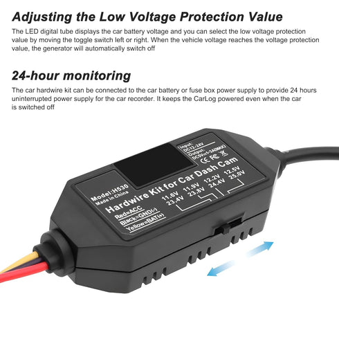 12V-24V 5V 3A 11.5ft MEIRIYFA Dash Cam Acc Hardwire Kit Micro USB Hard Wire Kit Fuse to DC Dashboard Car Camera Charger
