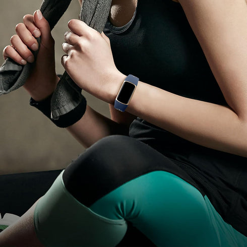 Maledan Soft Silicone Sport Bands Compatible with Fitbit Charge 5 & 6 for Men Women, Large, Black/Blue/Gray