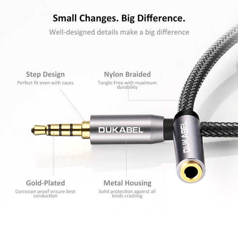 DUKABEL Headphone Extension Cable, 3.5mm TRRS Male to Female Stereo Audio Cable for Smartphone, PC, TV, and More