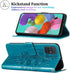 Samsung Galaxy A51 Case Wallet, Butterfly Floral Embossed Leather Flip Cover, Card Holder Slots (Non 5G Version) (Blue)