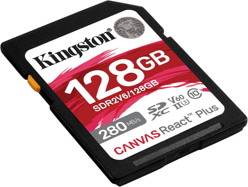 Kingston Canvas React Plus V60 SD 128GB - SDXC UHS-II 280R/100W U3 V60 for Full HD/4K
