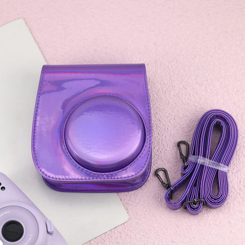 Frankmate PU Leather Camera Case for Fujifilm Instax Mini 11 12, Adjustable Strap and Pocket (Magic Purple)