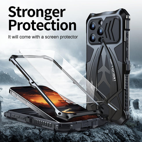 Protective Case for iPhone 15 Pro Cover Heavy Duty Metal Aluminium Bumper Case with Camera and Screen Protector,