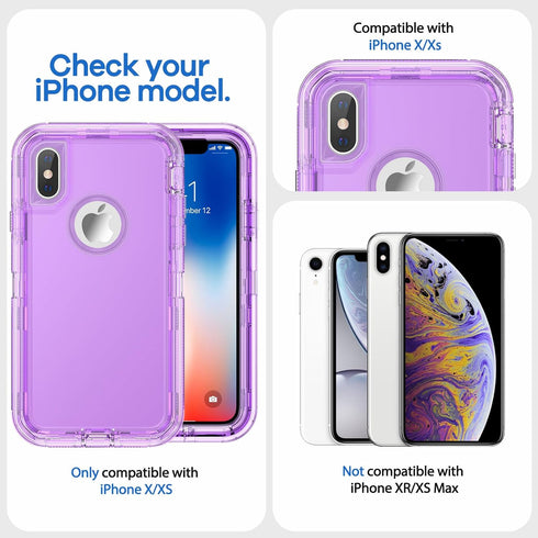 ORIbox Purple Case for iPhone X/XS, Transparent Heavy Duty Shockproof Anti-Fall, 10 FT Military Grade