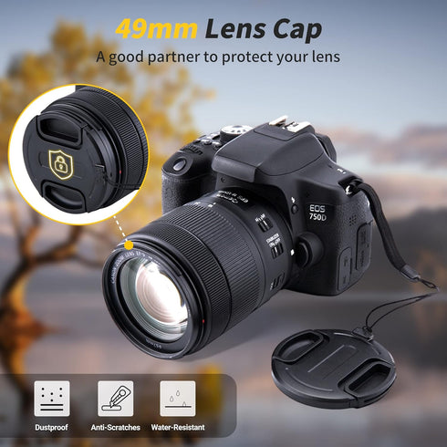 49mm Center Snap-on Lens Cap JJC Camera Front Cover for Canon Nikon Fujifilm Sony Olympus Panasonic