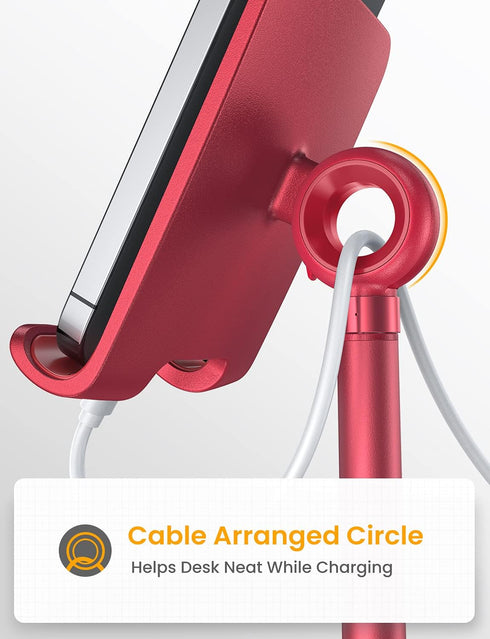 LISEN Cell Phone Stand, Angle Height Adjustable Stable Holder for Desk, Sturdy Aluminum Metal Phone Holder - Red