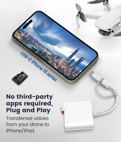 SD Card Reader for iPhone iPad, 3-in-1 SD Adapter with Dual Slots & USB Port, Memory Card Adapter
