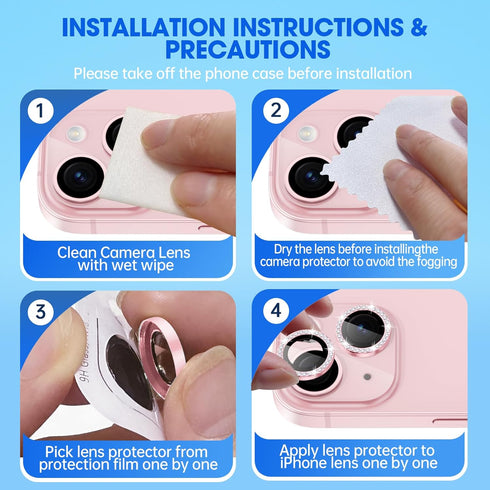 Xfilm Pink Diamond Camera Lens Protector for iPhone 15/15 Plus, 9H Hardness, Scratchproof, Stylish & Case Friendly.