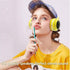 Yellow Kids Bluetooth Headphones, Cartoon Wireless Headphone with Microphone, Volume Reduced Foldable Headset for Travel
