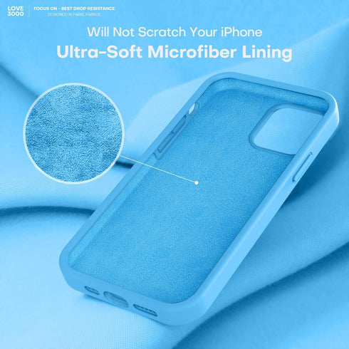 LOVE 3000 Blue iPhone 12/iPhone 12 Pro Case, Premium Silicone with Soft Anti-Scratch Microfiber Lining