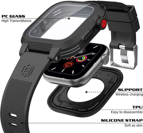 for Apple Watch Case 44mm, IP68 Waterproof Full Body Protection Case with Screen Protector for iWatch Series