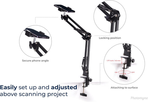 PHOTOMYNE Album Sturdy Flexible Phone Holder for Desk, Table, Office, Kitchen with Clamp for Photo Scanning, iPhone