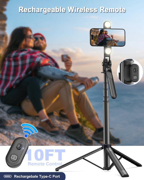 Yeaki 71" Phone Tripod,Tripod for iPhone with Fill Light and Rechargeable Remote,Aluminum Selfie Stick Phone Stand