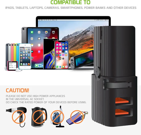 Works For One Vision by Cellet Dual Universal USB Adapter Works for Motorola One Vision for Worldwide Power and Travel
