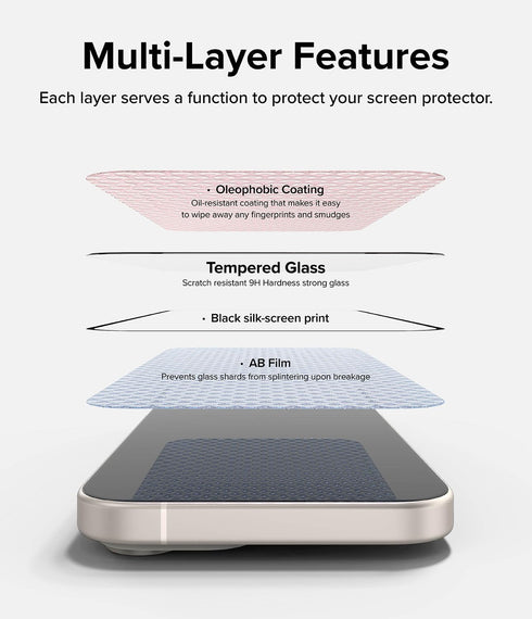 Ringke Full Cover Glass for iPhone 15 - Shatterproof 9H Tempered Glass Screen Protector, Easy Install, Case Friendly.