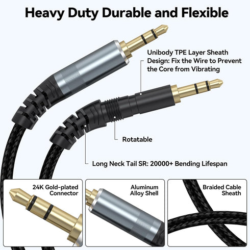AUX Cable 10ft, 3.5mm Male to Male 10 Feet Long Aux Cord for Car Auxiliary to Aux Cables - Hi-Fi Sound