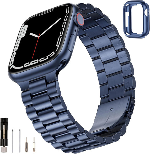 SUNFWR Stainless Steel Watch Band, Dark Blue 42mm/44mm for Apple Watch Series 9/8/7/6/5/4/3/2/1/SE, Adjustable