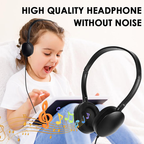 Kids Headphone Bulk 24 Pack for Classroom, Wholesale Earphones Class Set for Students Teens Children - Black