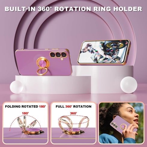 Samsung Galaxy S23 FE Case with Screen Protector, Magnetic Kickstand, 360° Rotation Ring Holder, Purple