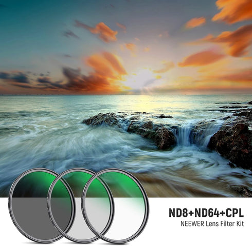 NEEWER 72mm Lens Filter Kit, ND8 ND64 CPL Filter Set, Nano Coating/HD Optical Glass/Water Repellent/Scratch Resistant