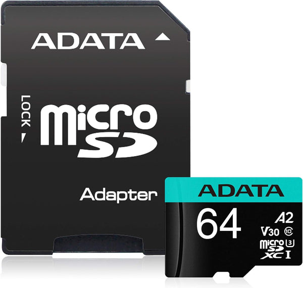 ADATA Premier Pro 64GB MicroSDXC UHS-I U3 V30 Class 10 A2 MircoSD Memory