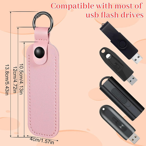 Ymapinc Pink Leather USB Flash Drive Case, Cute Pink Thumb Drive Holder for Women Girls, Portable Keychain USB Pouch