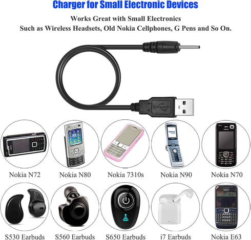 2pcs USB DC Charger Cable - Charge for Mini S530 Invisible Wireless Bluetooth Earbuds and Shower Speaker