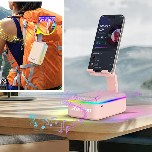 JTEMAN Gifts for Men Women, Cell Phone Stand with Bluetooth Speaker and LED Light, Unique Birthday Gifts for Dad, Mom