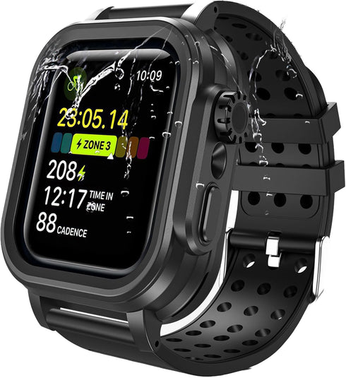 Hensinple Waterproof Case for Apple Watch Band 45mm Series 8/7 with Built-in Screen Protector, IP68 360 Full Protective