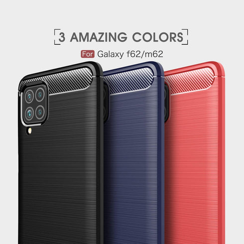 Samsung Galaxy M62 Case, Galaxy F62 Case, Carbon Fiber Texture Design Cover, Shock Absorption, Black