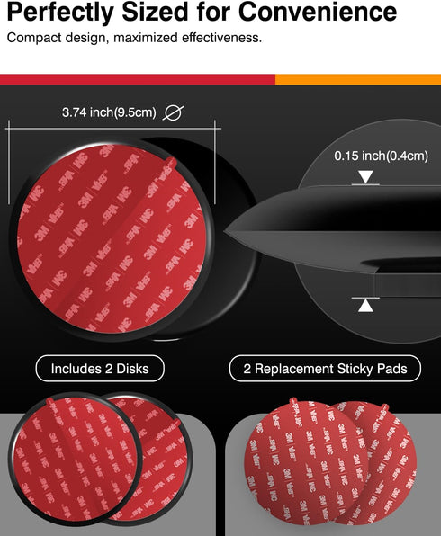 3M VHB Adhesive Dashboard Mounting Disk Set for Suction Cup Car Mounts, 2 Disks + 2 Replacement Sticky Pads