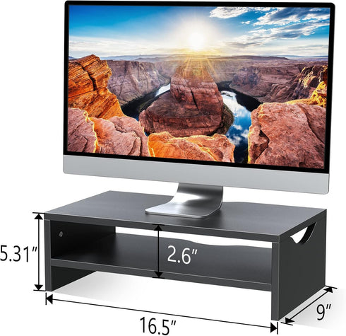 Zimilar Monitor Stand Riser, 2 Tiers Laptop Computer Riser for PC Screen, Wooden Storage Organizer