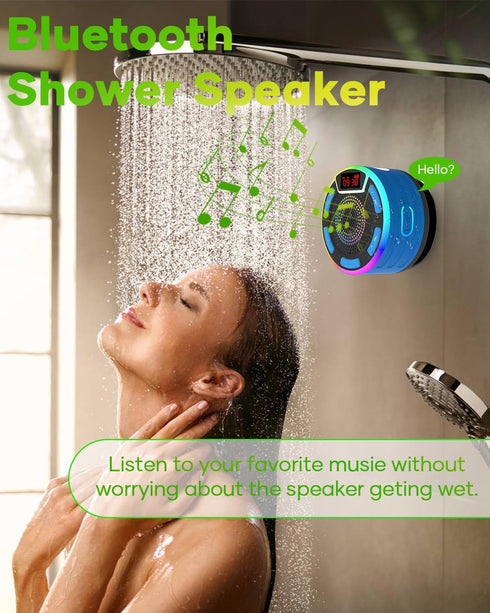 ssouwao IPX7 ssuowao Bluetooth Shower Speaker, Waterproof Portable Speakers with LED Display, FM Radio, Suction Cup