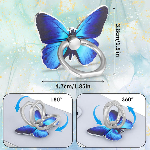 Bremorou 4Pcs 360 Butterfly Cell Phone Ring Stand Holder Cute Metal Butterfly Shaped Cellphone Grip Rotating Metal Hand