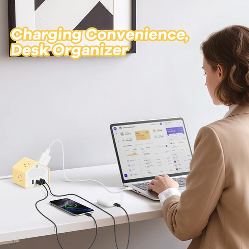 GLCON 20W 4 3 Handy Power Strip with Night Light - Yolk-Yellow Power Strip Surge Protector - USB C Charging Station