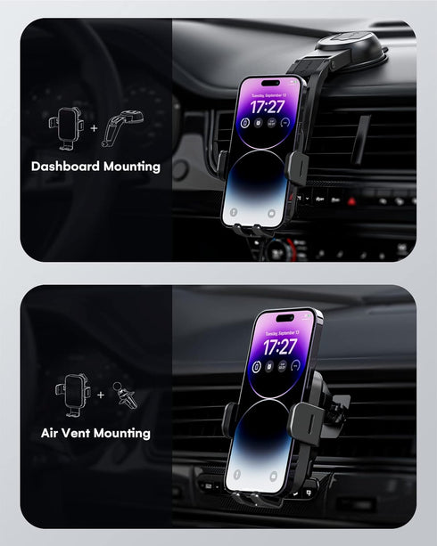 ZEEHOO DUOXX Wireless Car Charger, Dual Coils 15W Fast Charging Auto-Clamping Car Mount for iPhone 15 14 13 12