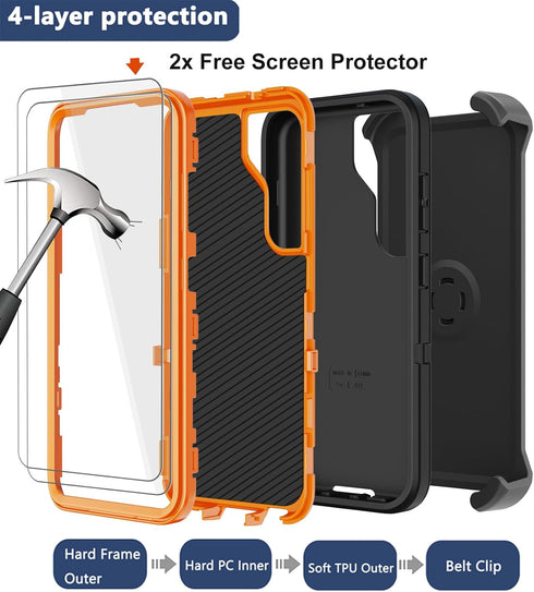 Samsung Galaxy S23 Case - Heavy Duty Rugged Protection, Belt Clip Holster, 2X Screen Protector, Shockproof, Dust-Proof
