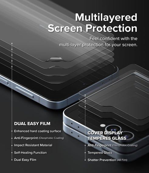 Ringke 3-in-1 Protector for Samsung Galaxy Z Flip 6 Screen Protector, 2 Internal Self Healing Film + 2 Outer Tempered