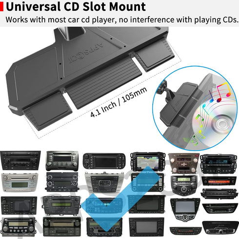 APPS2Car Sturdy CD Slot Phone Mount, One Hand Operation Design, Hands-Free Car Phone Holder for All Smartphones