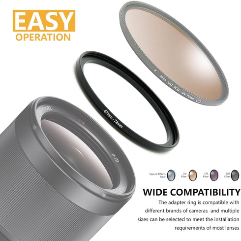 43mm to 62mm Step-up Adapter Rings Filter Adapter - Black Metal Step Down Filter Ring Compatible with All Brands