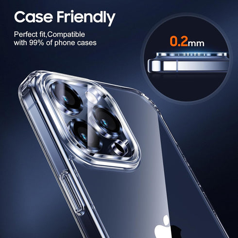 UniqueMe 3 Pack iPhone 15 Pro/Pro Max Camera Lens Protector, 9H Tempered Glass, Drop Protection, Case Friendly - Blue