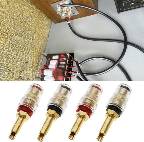 4Pcs Brass Crystal Long M8 Binding Post Heavy Duty Gold Plated Banana Jacks Insulated Binding Post for Speaker Amplifier Terminal Connector
