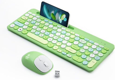 XISOGUU Retro Wireless Keyboard and Mouse Combo, Full-Size USB Keyboard with Round Keycaps,