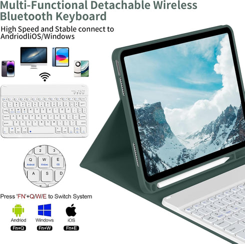 Keyboard Case for iPad 10th Generation 2022 - Magnetic Detachable Wireless Bluetooth Keyboard with Pencil Holder (Dark