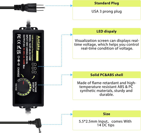 Amtake 4A 144W 3V~36V 3V 5V 12V 24V 30V 36V 14 Adjustable Universal Power Supply Adapter Adjustable Variable Switching