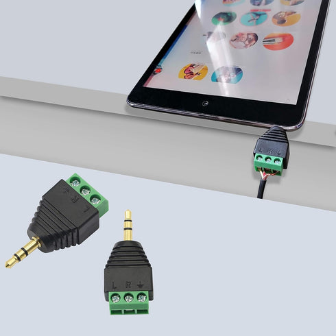 GELRHONR 3.5mm 3 Pole Screw Terminal Converter - TRS Stereo Male to AV 3 Screw Terminal Solderless Block (3-Pack)