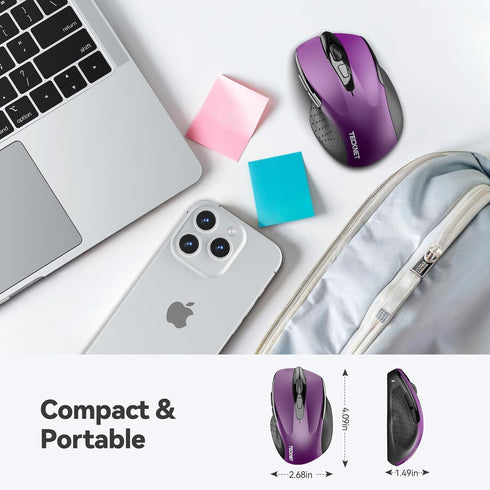 TECKNET Wireless Mouse for Laptop, Silent Click, 2.4G USB Optical Mouse with 6 Adjustable 4000 DPI - Purple