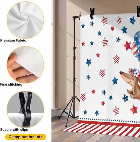 Generic 12 8 Independence Day Photo Backdrop for Photoshoot, x FT Flag Day Sausage Dog Blue Red Star Balloon Photo