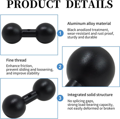 Vvluvva 1" 1-Inch Double Ball Mount Arm Adapter, Heavy-Duty Black Aluminum Alloy Ball Extension Connector