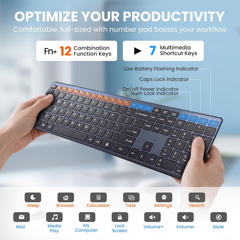 INFINMIND Keyboard-2.4G Keyboard,19 Wireless Ultra Slim Quiet Full Size USB PC Computer Multimedia Keys,Number